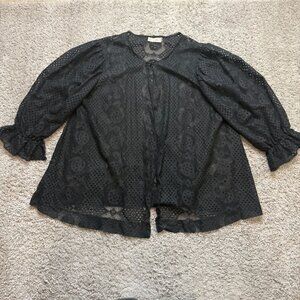 Rose Marie Reid Vintage 50s/60s Black Lace Flounce Sleeve Coverup Robe Saks Fift